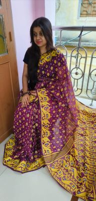 Purple Pure Handloom Dhakai Jamdani Saree From Bengal