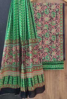 Army Green Printed Suit With Flower Design Dupatta