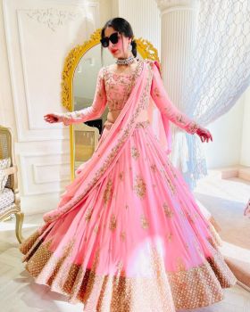Pink Faux Georgette With Heavy Embroidery Sequence Work