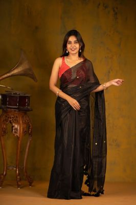 Black Tissue Silk Pure Handloom Saree From Bengal