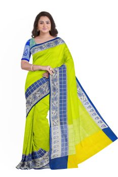Yellow Blue Kora Silk Banarasi Saree