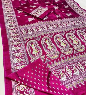 Red Pure Handloom Maheshwari Silk Cotton Saree From Bengal
