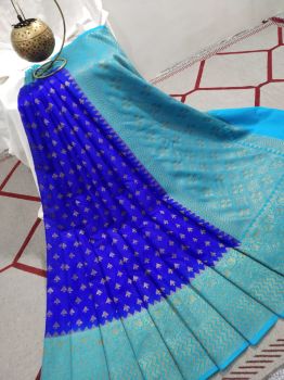 Royal Blue Silk Zari Butta Design Banarasi Saree
