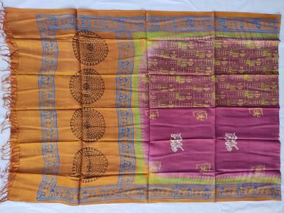 Purple & Mustard Yellow  cotton silk dupatta