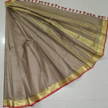 Olive Brown Plain Linen By Linen Saree From Bhagalpur