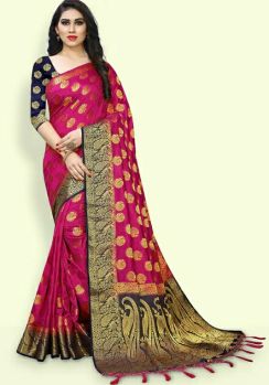 Bright Maroon Grey Pure Handloom Silk Cotton Saree From Banaras