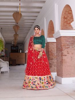 Dark Red Organza Fabric Designer Navy Blue Color Function Wear Weaving Work Lehenga