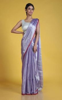 Dusty Purple Pure Handloom Tissue Saree From Bengal