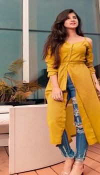 Mustard Yellow Pure Handloom Cotton Long Kurti From Bengal