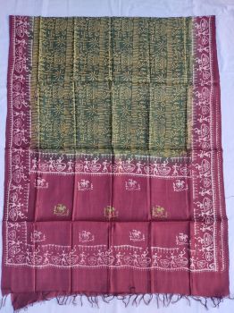 Maroon & Sea green  cotton silk dupatta