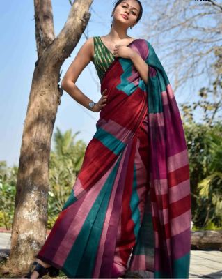 Multi Colour Pure Handloom Cotton Saree From Bengal