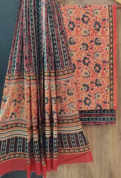Clay Brown Printed Suit With Flower Design Dupatta