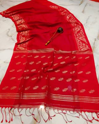 Red Pure Handloom Linen By Linen Saree From Bengal