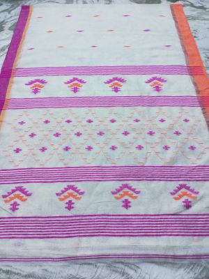White Pure Handloom Linen By Linen Saree From Bengal