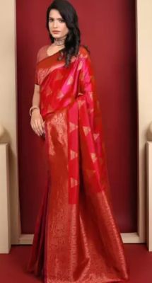 Red Pure Handloom Art Silk Saree From Banaras