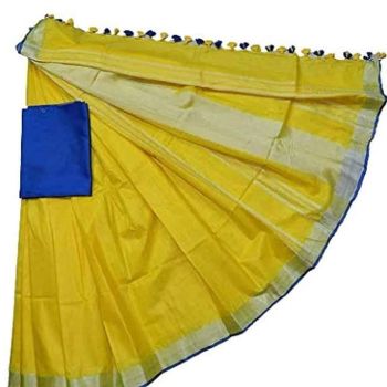 Yellow Plain Linen By Linen Saree From Bhagalpur