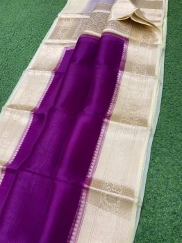Purple Pure Handloom Organza Saree From Bengal