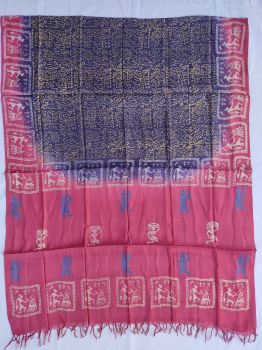 Red & Navy blue cotton silk dupatta