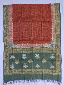 Sea green & Red  cotton silk dupatta