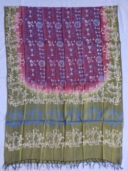 Mehendi &Marroon  cotton silk dupatta