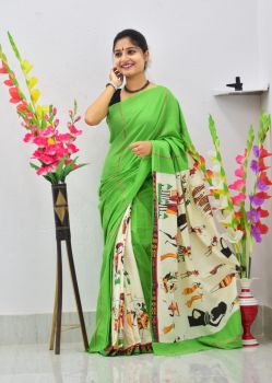 Mint Green Pure Handloom Khesh Cotton Saree From Bengal
