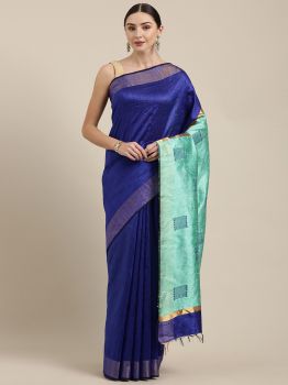 Royal Blue & Sky Blue Dupion Raw Silk Saree