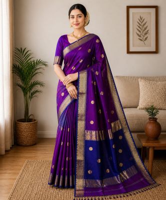 Magenta Pure Handloom Maheshwari Silk Cotton Saree