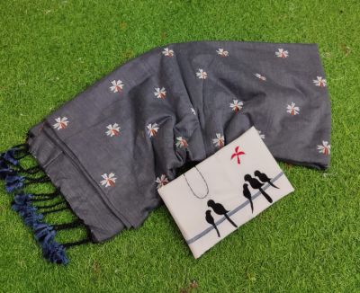 Gray Pure Handloom Cotton Saree From Bengal