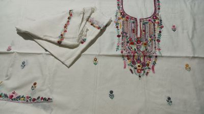 White Unstitched Dress Material From Bengal