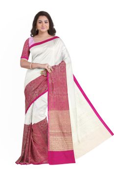 White Pink Kora Silk Banarasi Saree