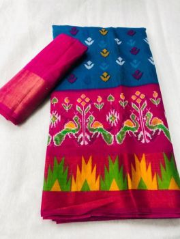 Blue Rani Butta Print Zari Work Soft Cotton Saree