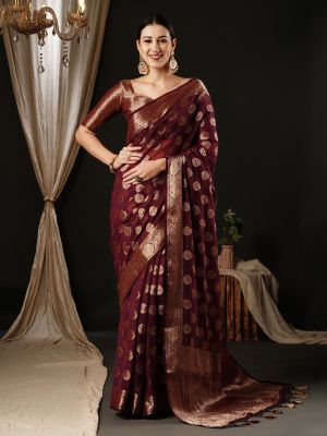 Grape Pruple Party Wear Georgette Banarasi Saree