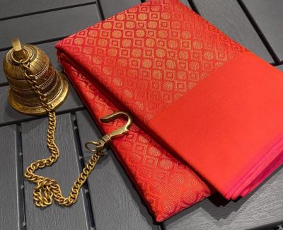 Orange Viscose Silk Tissue Staple With Copper Zari Saree from Bihar