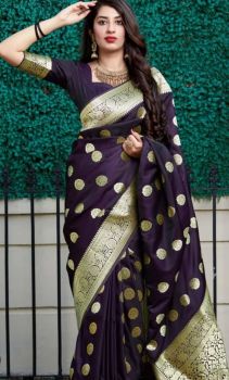 Violet Soft Banarasi Silk Kanjivaram Saree From Banaras