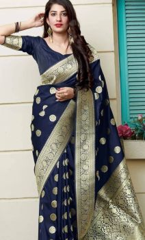 Cloud Burst Soft Banarasi Silk Kanjivaram Saree From Banaras