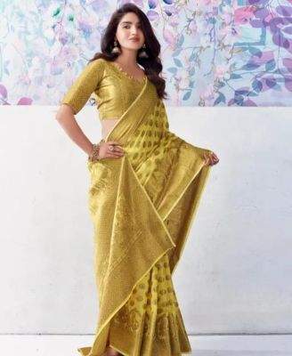 Turmeric Yellow Pure Handloom Silk Cotton Saree From Banaras