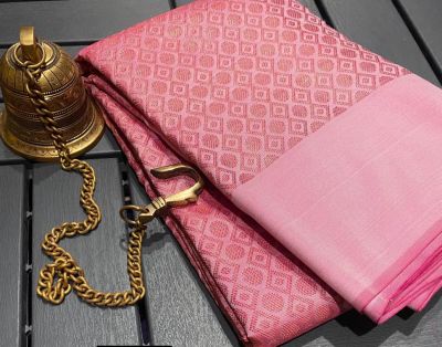 Pink Rose Viscose Silk Tissue Staple With Copper Zari Saree from Bihar