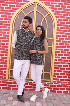 Black Pure Hand Block Printed Cotton Jacket Couple Set