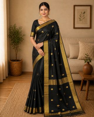 Black Maheshwari Silk Cotton Pure Handloom Saree From Bengal