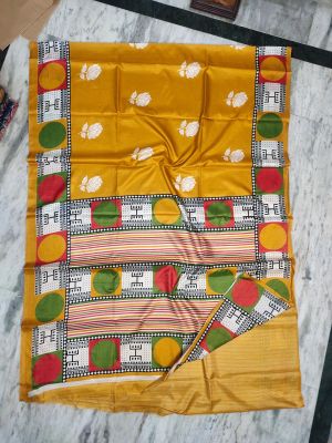 Golden Pure Handloom Silk Cotton Saree From Bengal