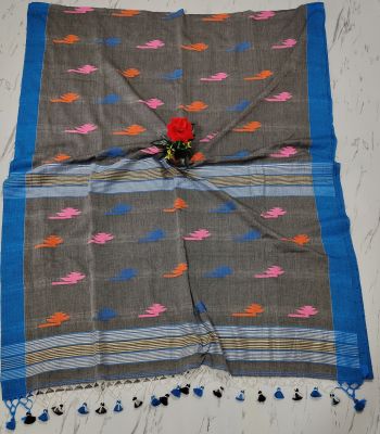 Gray Pure Handloom Cotton Saree From Bengal