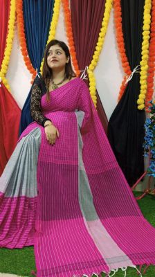 Multi Colour Pure Handloom Cotton Saree From Bengal