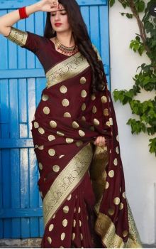 Brown Soft Banarasi Silk Kanjivaram Saree From Banaras