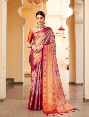 Rose Gold Pure Handloom Banarasi Silk Saree From Banaras