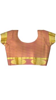 Kanchipuram Saree withPink round butta with Self Embossed DesignRich zari pallu