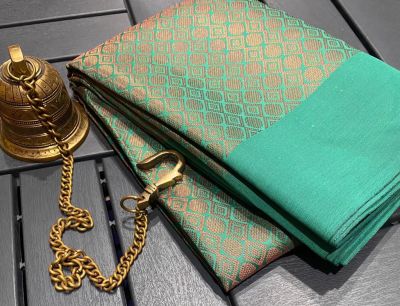 Light Green Viscose Silk Tissue Staple With Copper Zari Saree from Bihar