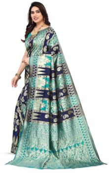 Sea Blue Royal Blue Mango Design Handloom Banarasi Silk Saree From Banaras