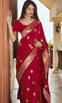 Brick Red Soft Banarasi Silk Kanjivaram Saree From Banaras
