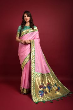 Pink Meenakari Zari Work Banarasi Soft Silk Pathani Saree