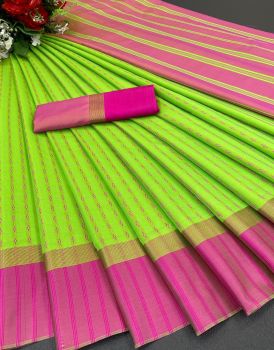 Lime Green Soft Silk Tapur Tupur Saree From Bengal